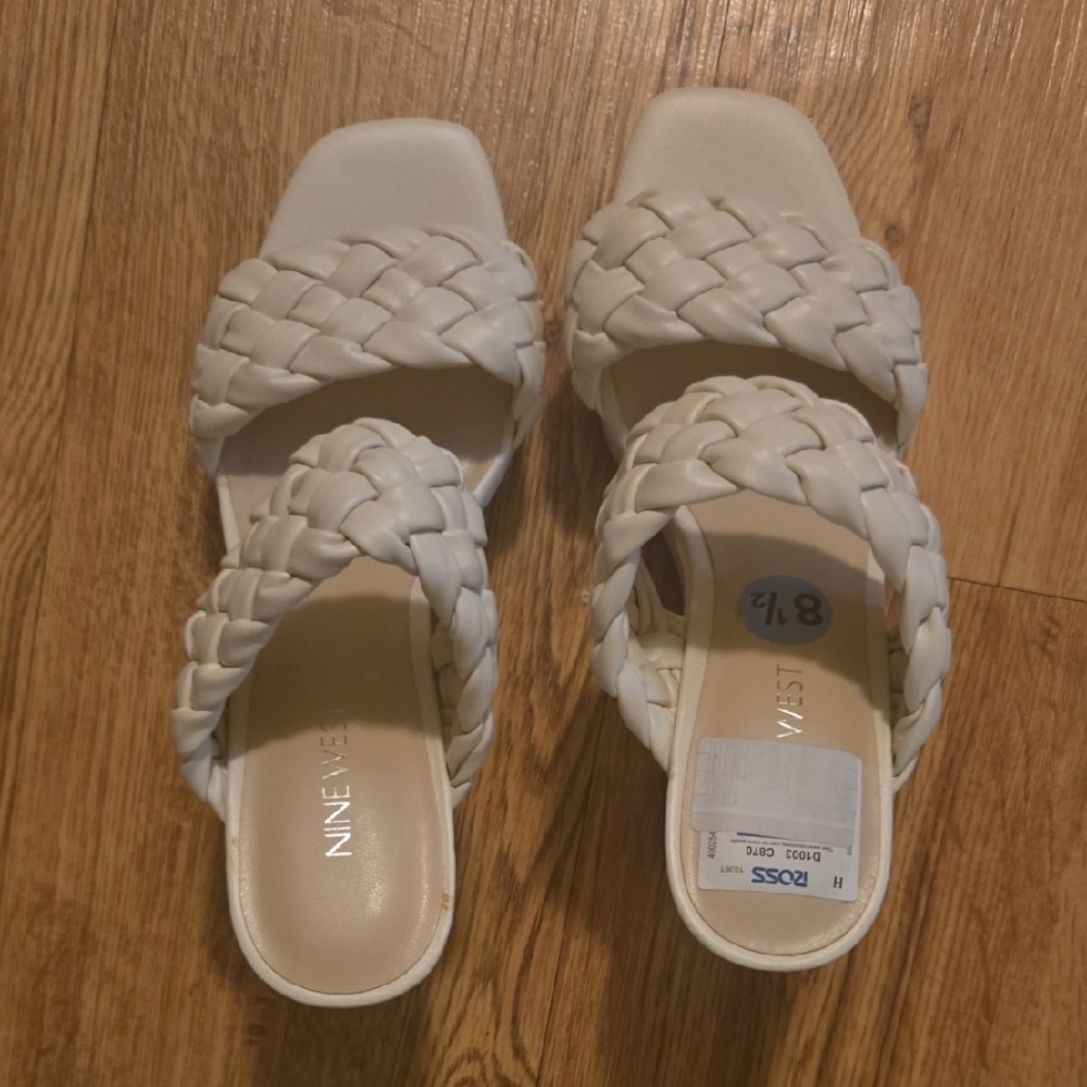 Nine West Cream Braided Slide Sandals